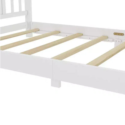 Letto a Piattaforma Matrimoniale con Testiera, Struttura del Letto a Piattaforma Bassa in Legno Massiccio con Doghe di Supporto per Camera da Letto