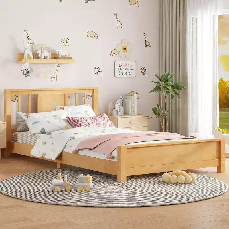 Letto a Piattaforma Matrimoniale con Testiera, Struttura del Letto a Piattaforma Bassa in Legno Massiccio con Doghe di Supporto per Camera da Letto