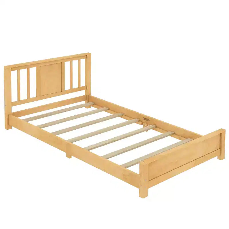 Letto a Piattaforma Matrimoniale con Testiera, Struttura del Letto a Piattaforma Bassa in Legno Massiccio con Doghe di Supporto per Camera da Letto