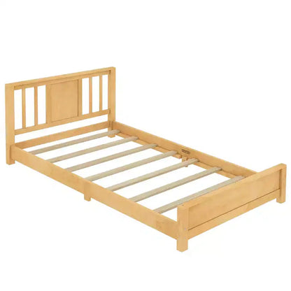 Letto a Piattaforma Matrimoniale con Testiera, Struttura del Letto a Piattaforma Bassa in Legno Massiccio con Doghe di Supporto per Camera da Letto