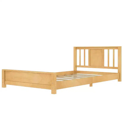 Letto a Piattaforma Matrimoniale con Testiera, Struttura del Letto a Piattaforma Bassa in Legno Massiccio con Doghe di Supporto per Camera da Letto