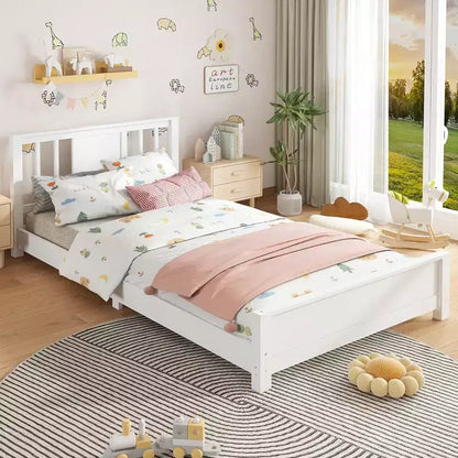 Letto a Piattaforma Matrimoniale con Testiera, Struttura del Letto a Piattaforma Bassa in Legno Massiccio con Doghe di Supporto per Camera da Letto