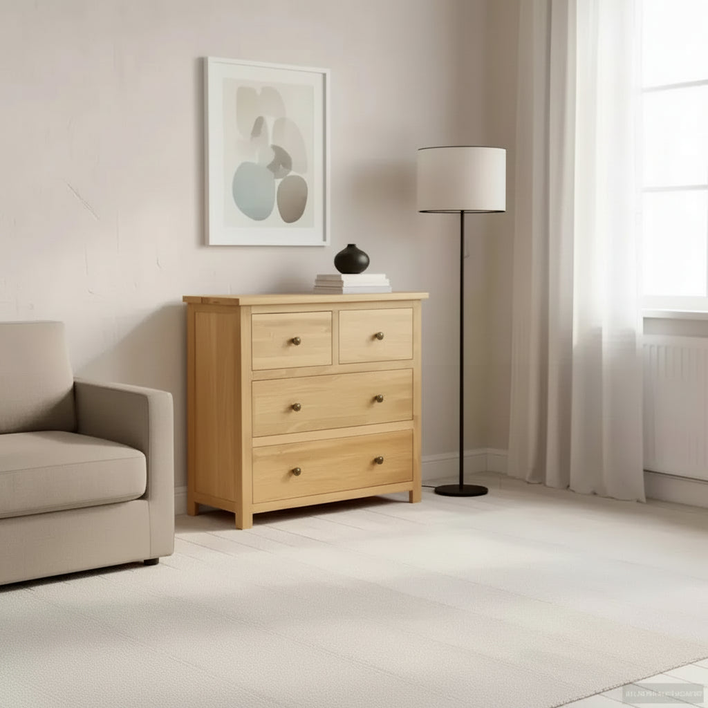 Cassettiera Rovere Naturale Legno massello di rovere, MDF con impiallacciatura di rovere