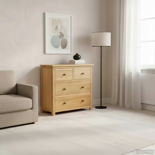 Cassettiera Rovere Naturale Legno massello di rovere, MDF con impiallacciatura di rovere