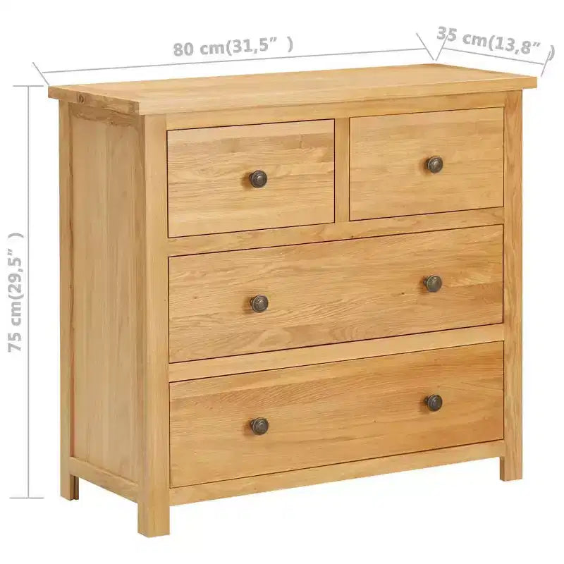 Cassettiera Rovere Naturale Legno massello di rovere, MDF con impiallacciatura di rovere