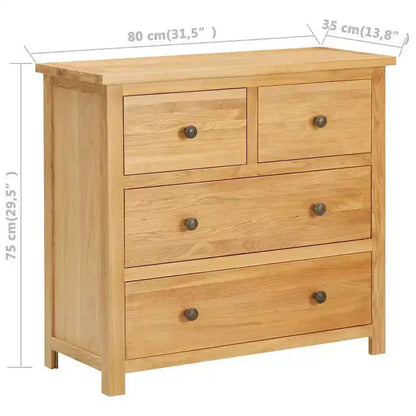 Cassettiera Rovere Naturale Legno massello di rovere, MDF con impiallacciatura di rovere