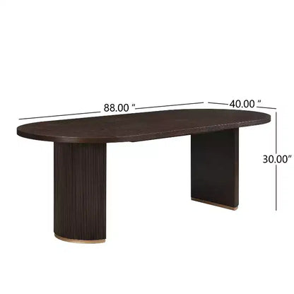 Set da pranzo Anand Moderno 7 pezzi in legno di Hevea con tavolo ovale a piedistallo e sedie rivestite in lino