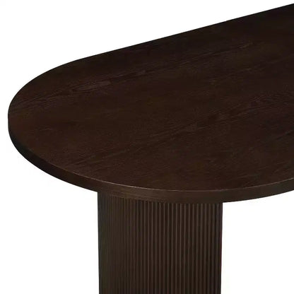 Set da pranzo Anand Moderno 7 pezzi in legno di Hevea con tavolo ovale a piedistallo e sedie rivestite in lino