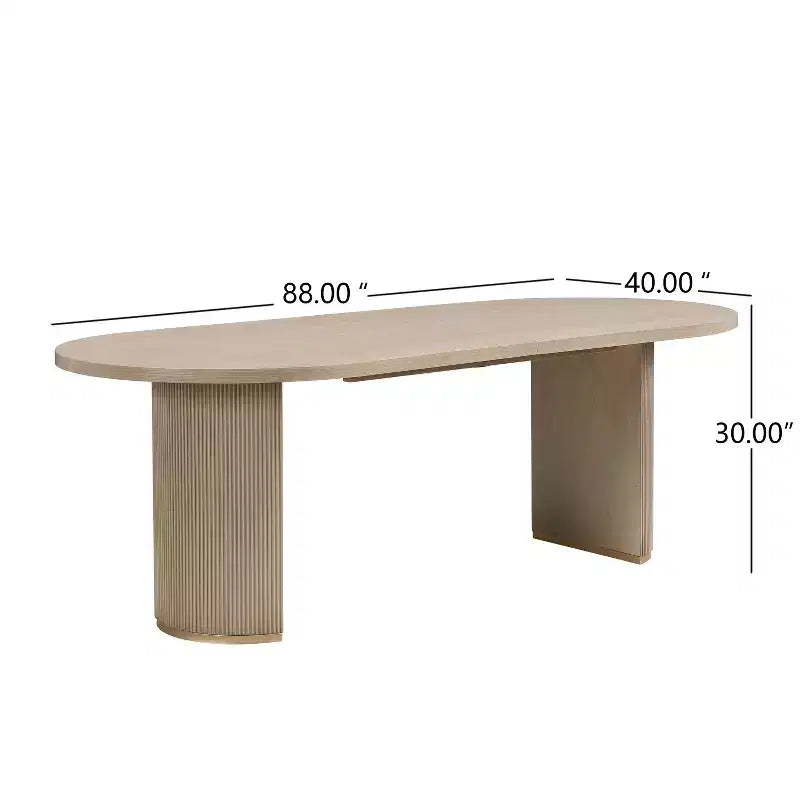 Set da pranzo Anand Moderno 7 pezzi in legno di Hevea con tavolo ovale a piedistallo e sedie rivestite in lino