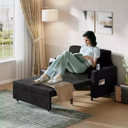 Divano Letto Estraibile 3 in 1, Divano Letto Convertibile, Divano a Due Posti con Portabicchieri, USB e Tasca Laterale, Cuscini Decorativi Inclusi