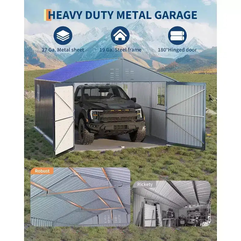 Box auto 12x20 FT interamente in acciaio con tetto verticale, robusta tettoia da garage in metallo zincato, per veicoli e deposito attrezzi da esterno