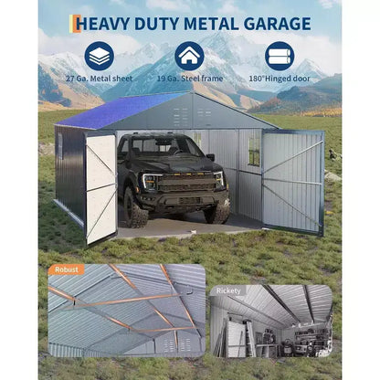 Box auto 12x20 FT interamente in acciaio con tetto verticale, robusta tettoia da garage in metallo zincato, per veicoli e deposito attrezzi da esterno