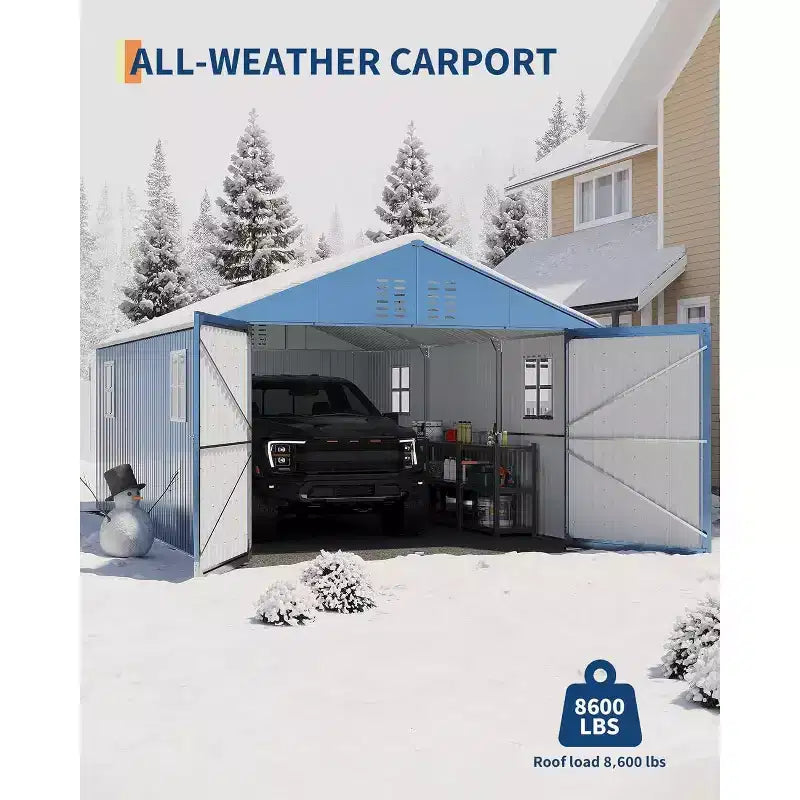 Box auto 12x20 FT interamente in acciaio con tetto verticale, robusta tettoia da garage in metallo zincato, per veicoli e deposito attrezzi da esterno