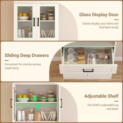 Credenza dispensa da cucina alta 80", libreria contenitore con anta in vetro e cassetto in legno