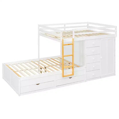 Letto a Castello Completo con Armadio e Cassetti, Letto a Castello in Legno Full Size Salvaspazio con Spondina per Appartamento, Camera da Letto