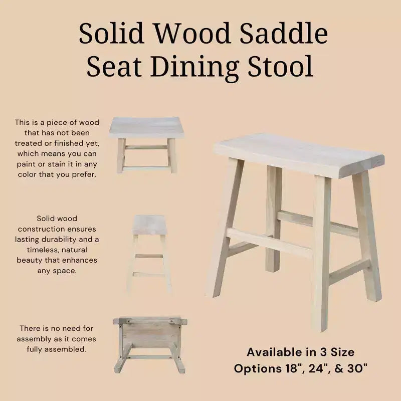 Sgabello con sedile a sella da 45 cm in legno naturale - International Concepts: Legno di para resistente, nessun montaggio richiesto