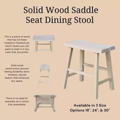 Sgabello con sedile a sella da 45 cm in legno naturale - International Concepts: Legno di para resistente, nessun montaggio richiesto